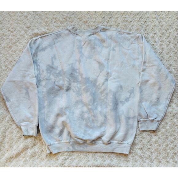 Gildan Tie Dye Marbled White Grey Cotton Crewneck Pullover Sweatshirt Sz Large - Picture 8 of 8